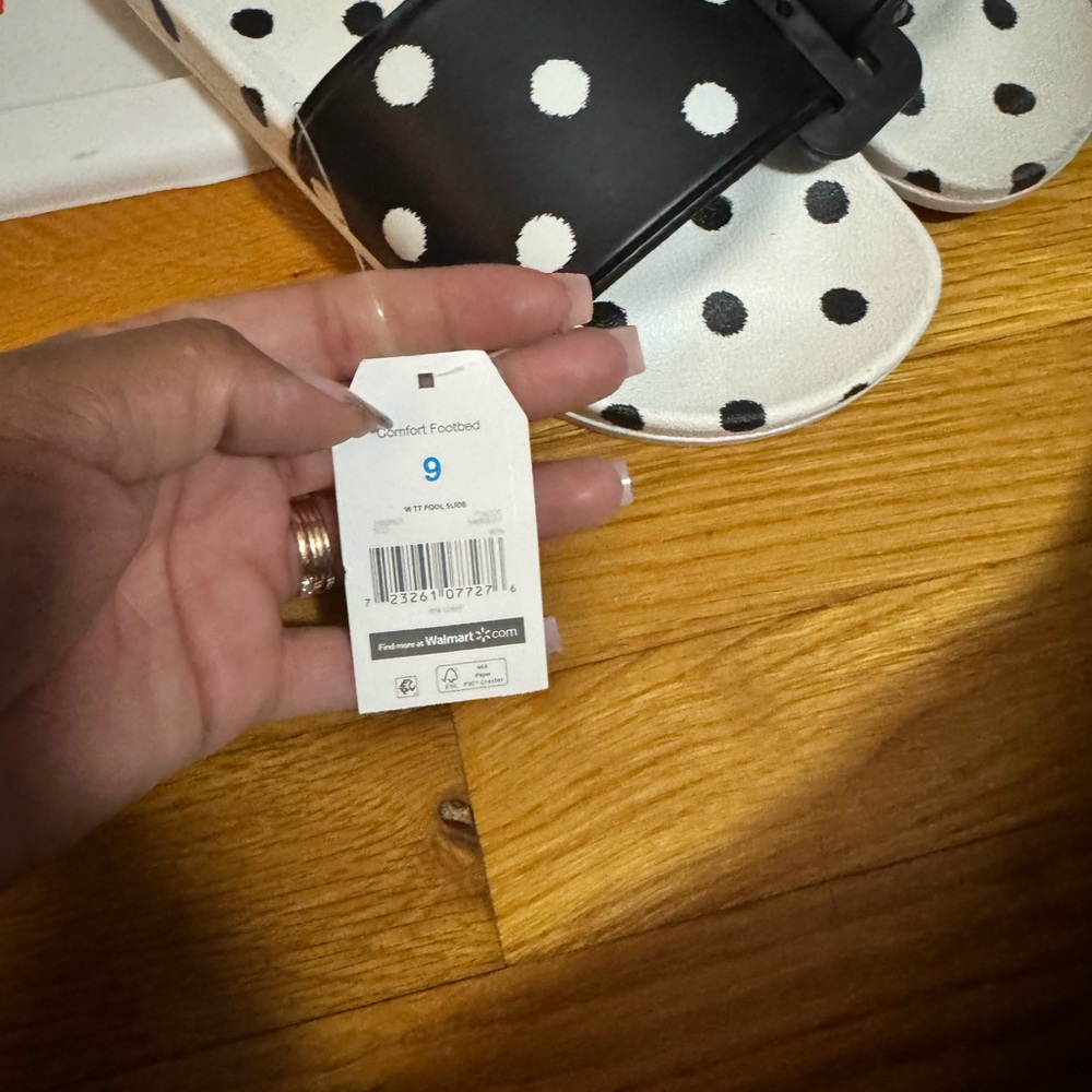 Time and Tru Black and White Polka Dot Sandals